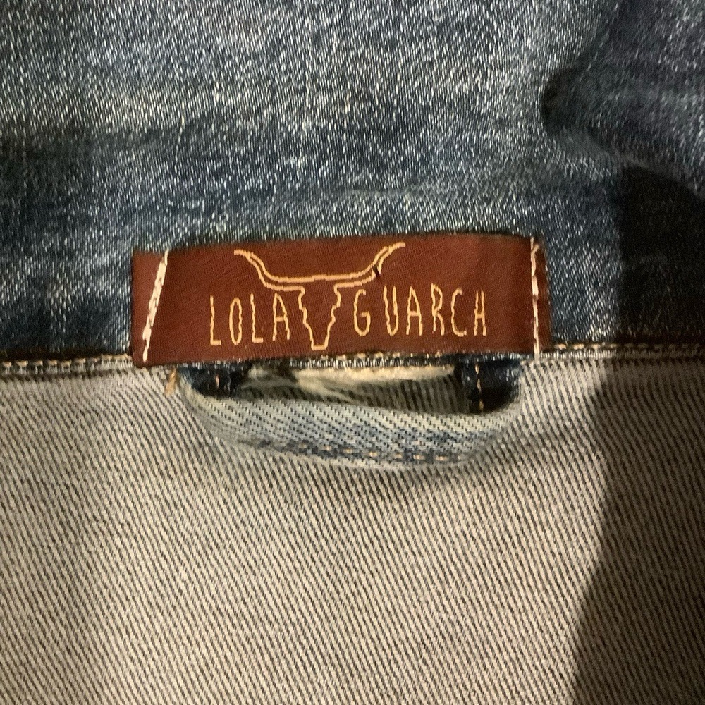 Lola Guarch Denim Jean Jacket Size M Mexican Applique Frida Kahlo Bohemian Artsy - Picture 6 of 7